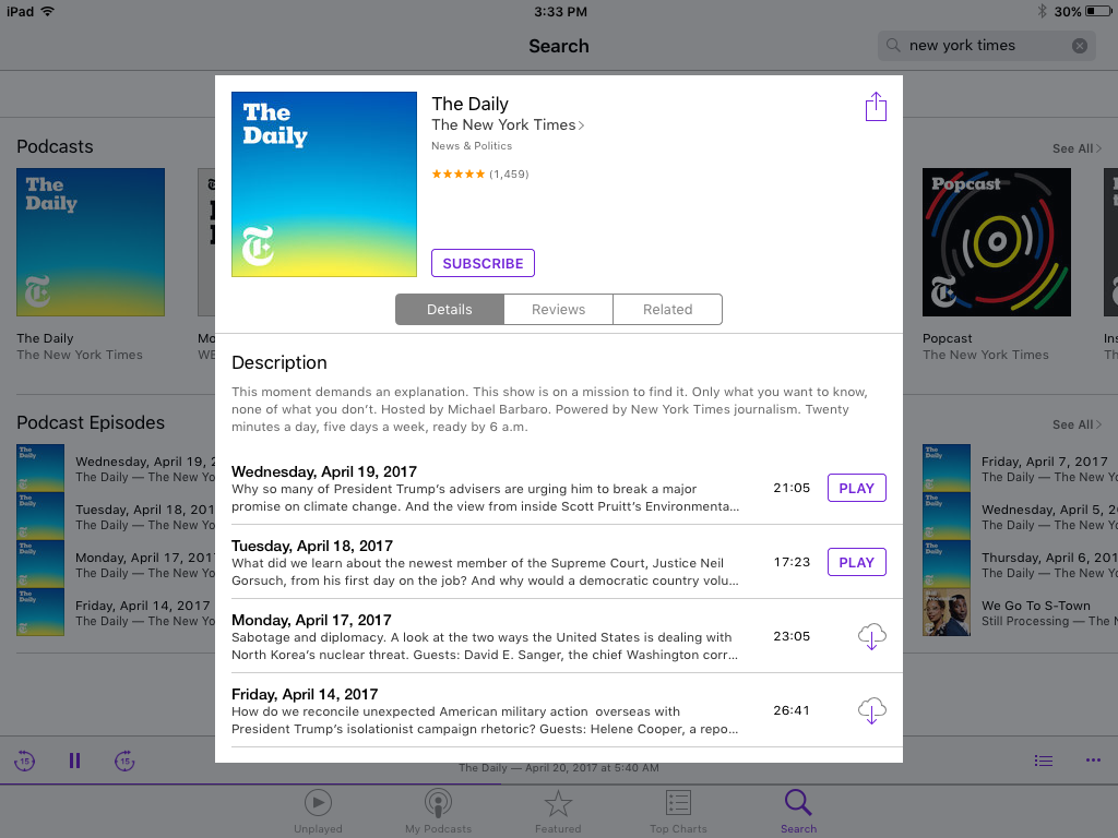 list of episodes of The Daily podcast