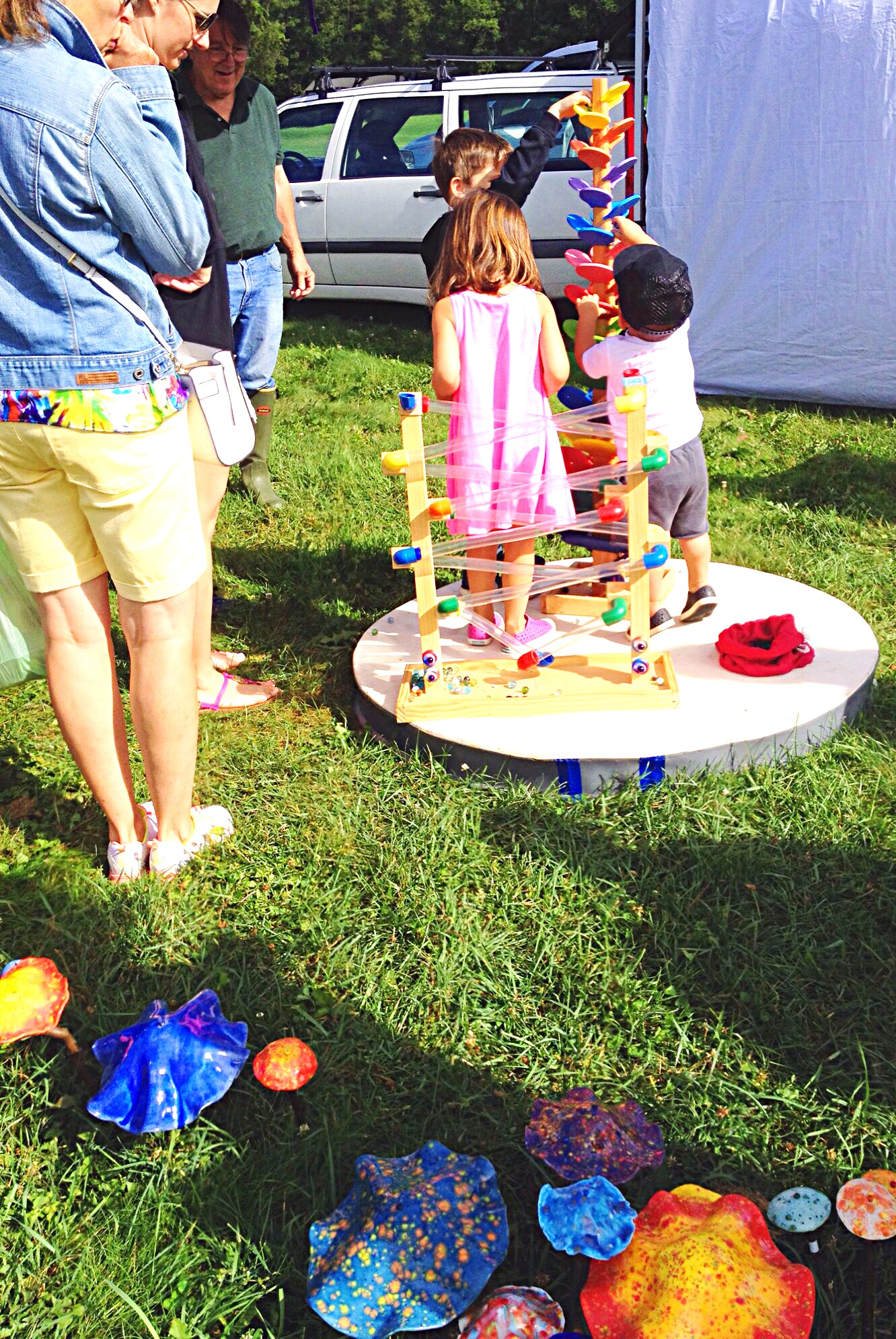 Photo of kids playing with marble run.