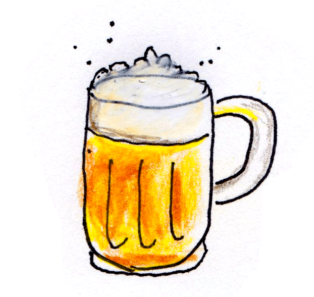 drawing of the classic beer mug with golden ale and foam head