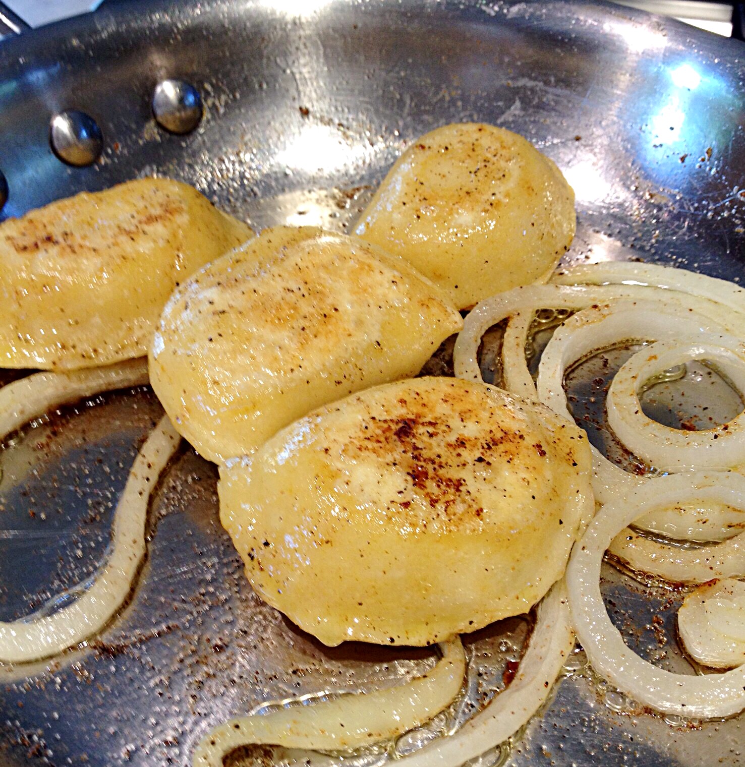 Photo showing frying in butter and onions.