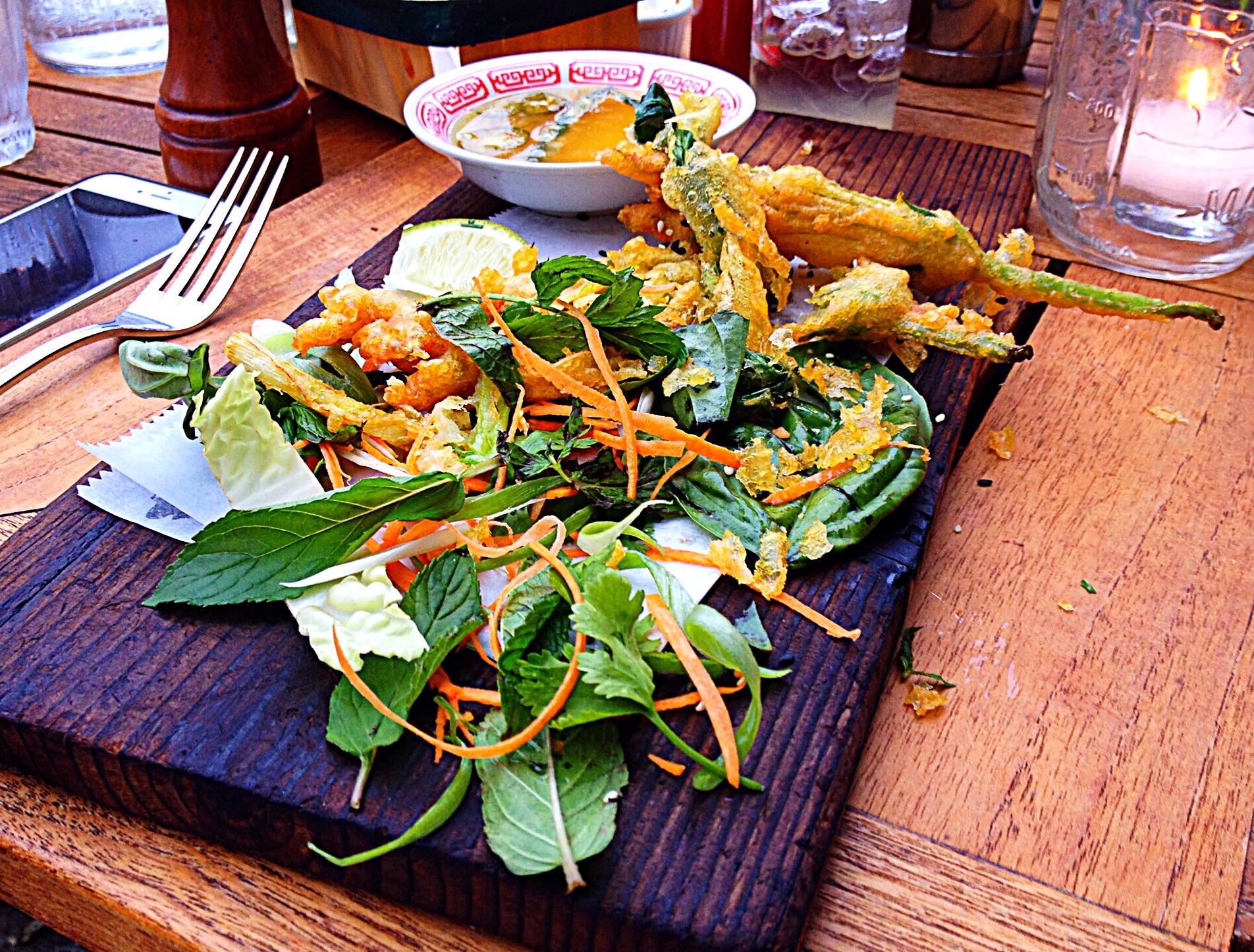 photo of tempura veggie salad