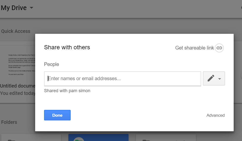 screenshot of folder sharing options