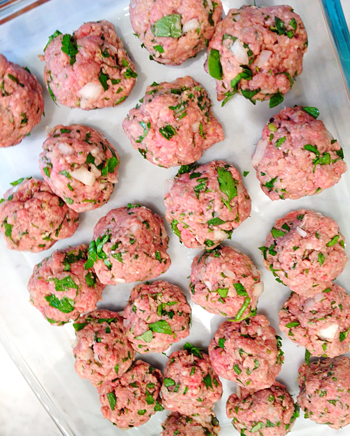 Meatballs shaped into spheres