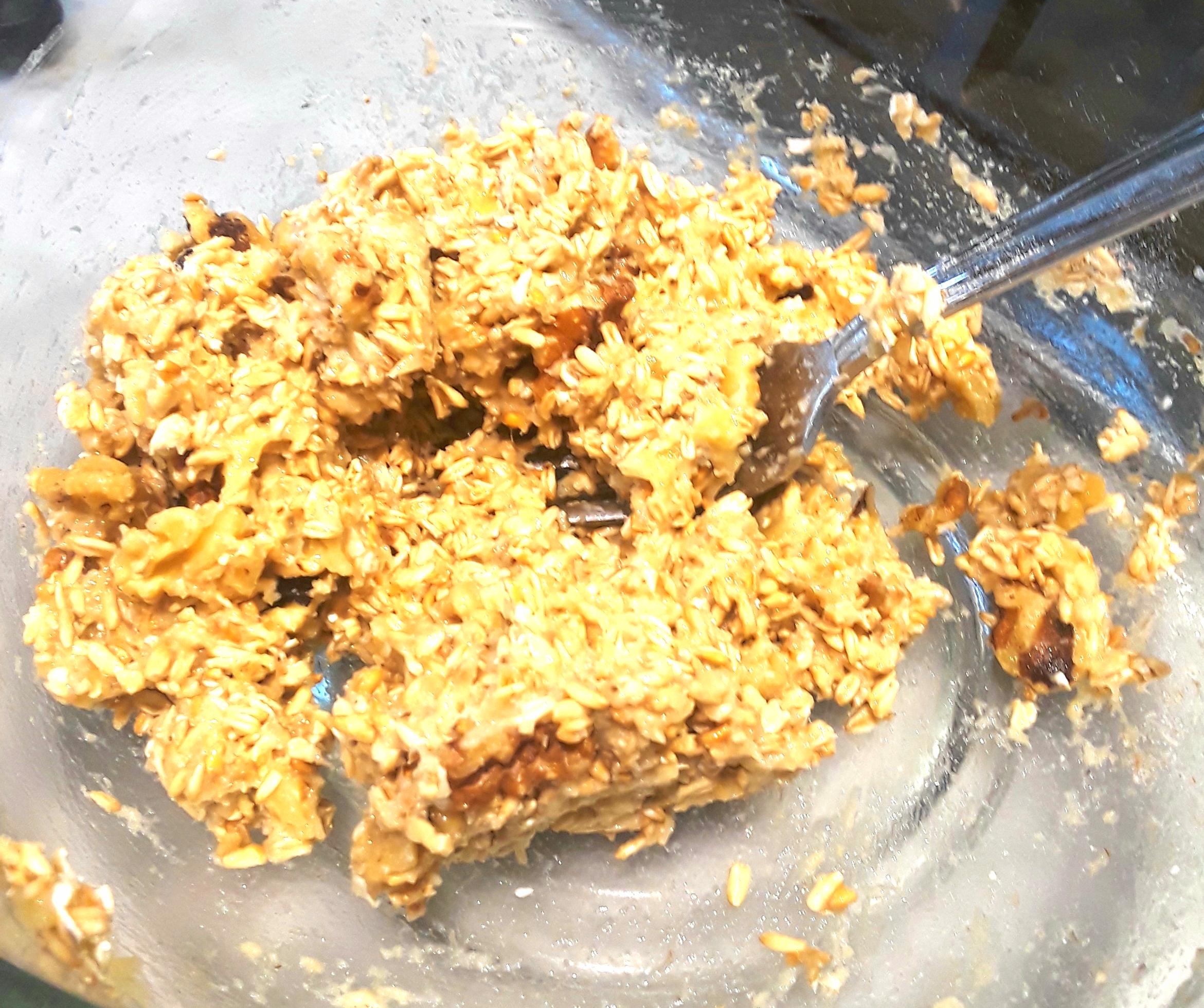 Mash banana and add other ingredients