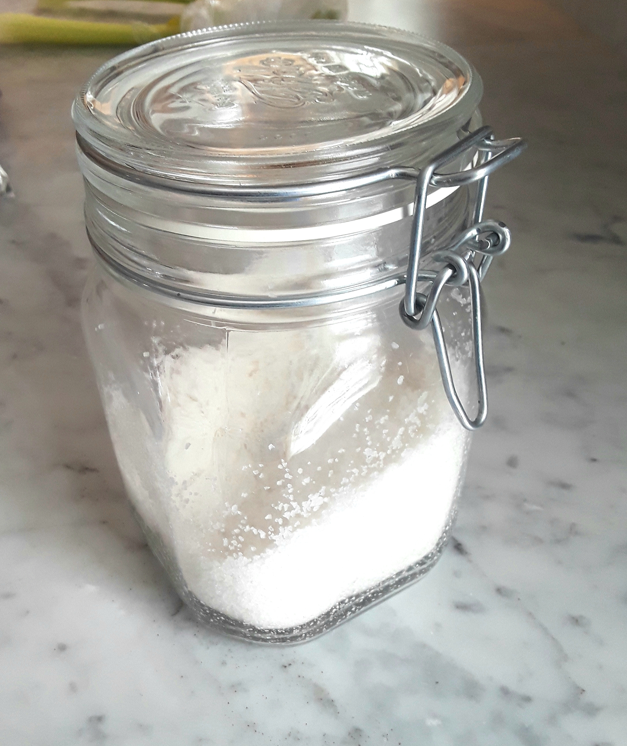 flaked sea salt in a mason jar