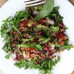 Quinoa, kale, arugula, seeds, nuts, veggies make a great superfood salad