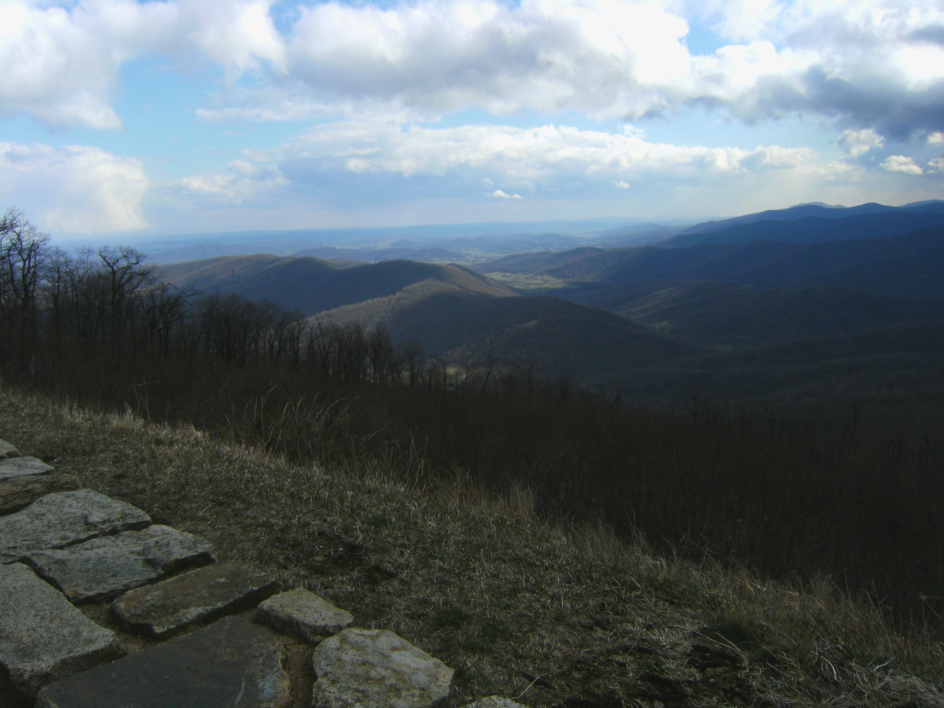Overlook on Blue Ridge Parkway yields views of mountains and valleys.
