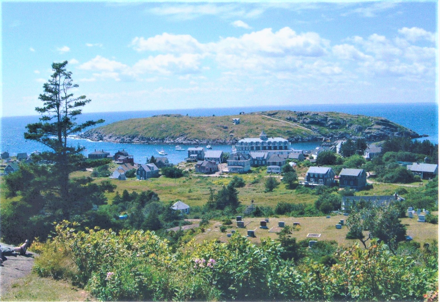 Looking down upon Monhegan proper and its "Grand" hotel.