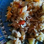 rice dressing on blue plate
