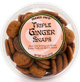 Triple ginger snaps come in a large plastic tub.