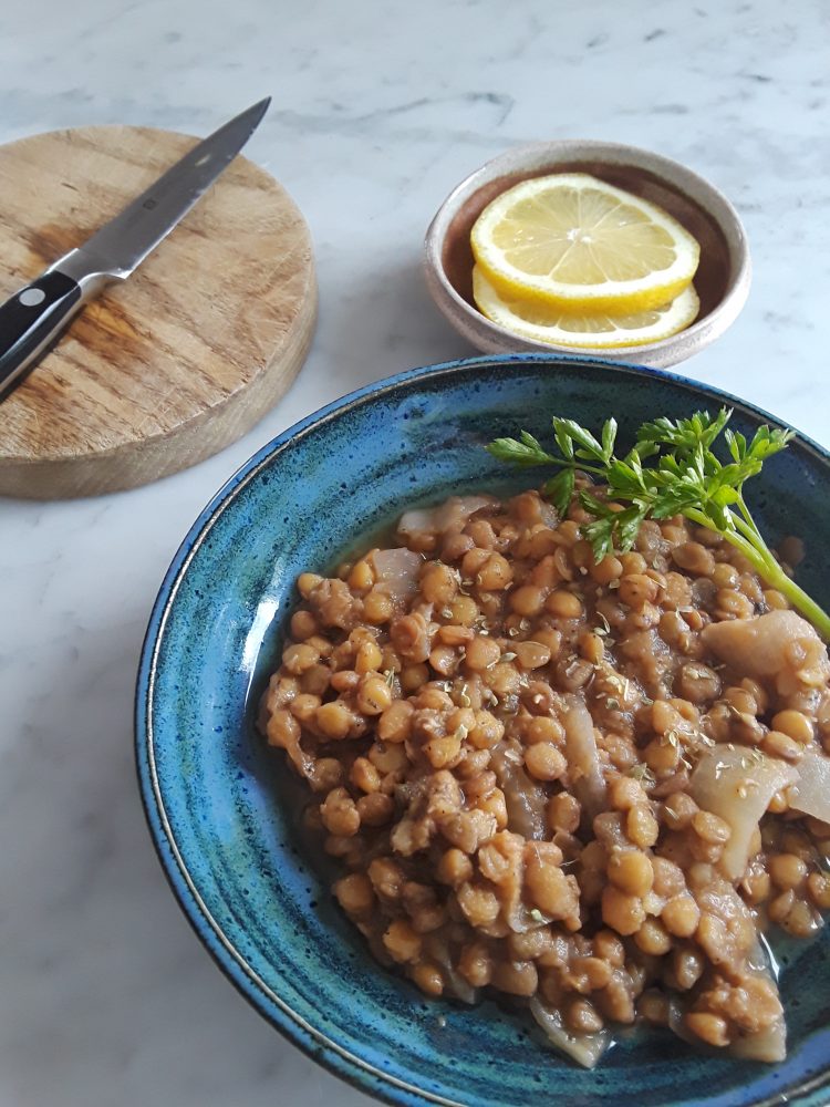 Lentil soup's flavor is enhanced with lemon juice