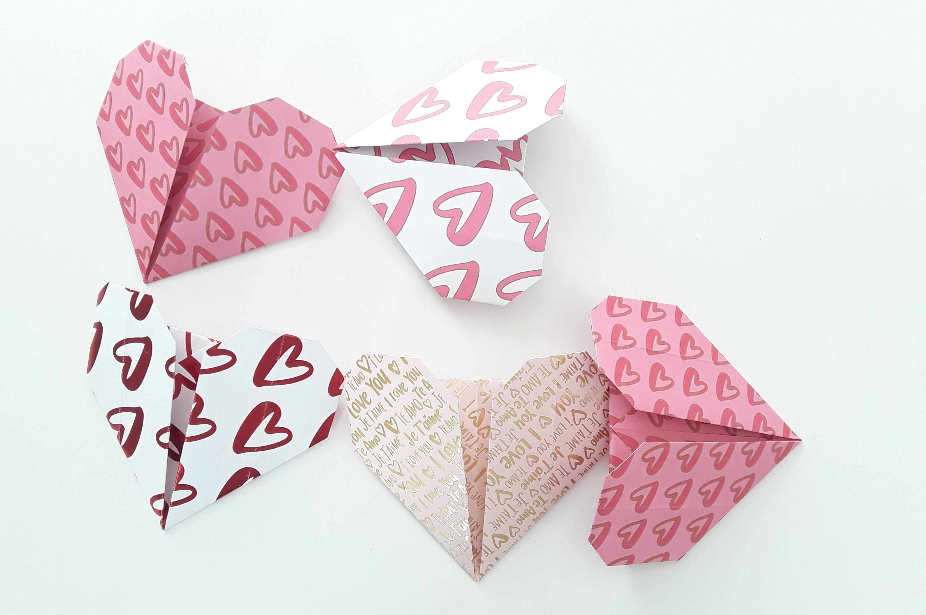 a variety of paper hearts