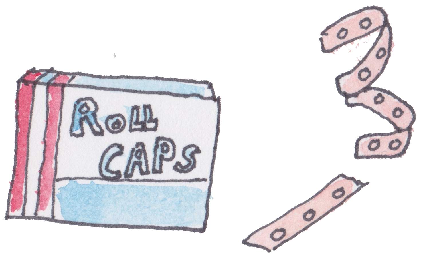 Box of caps and strip of caps