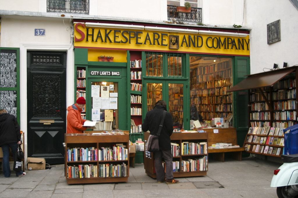 Shakespeare and Company, Paris is painted bright green and yellow so it is hard to miss