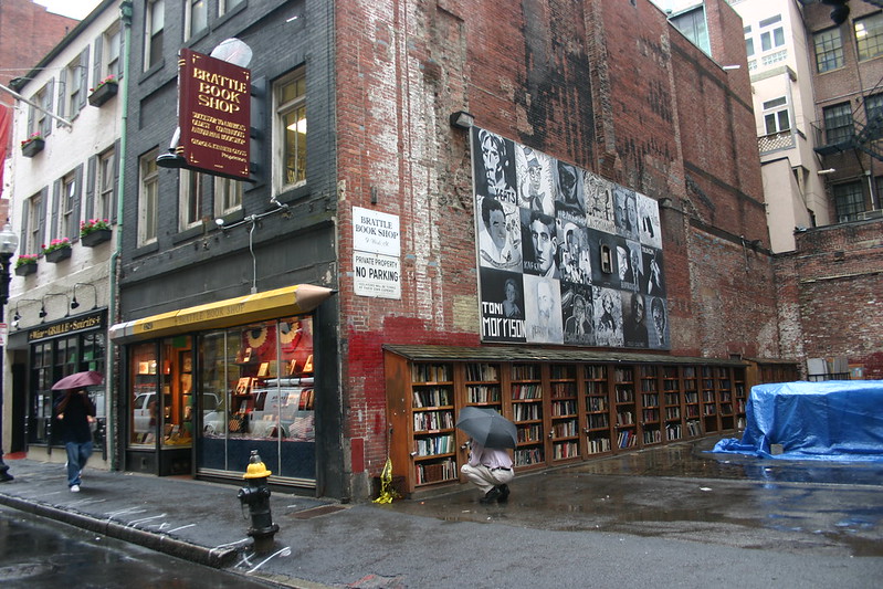 Book stacks outside Brattle Book Shop
